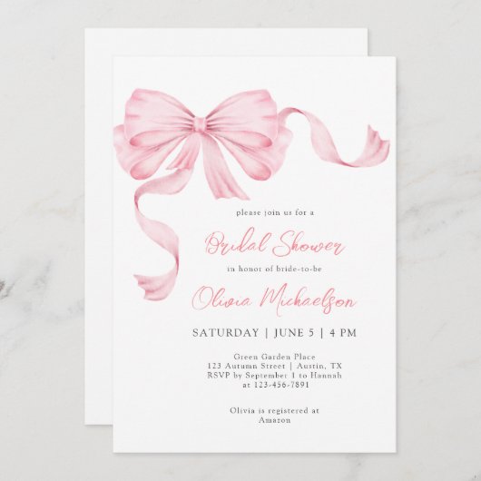 Invitation Coquette de boîte de ruban rose Fête des mariées m (Devant / Derrière)