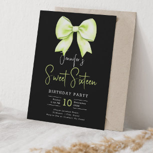 Invitation Coquette de chaux vert de la vache Script Sweet 16