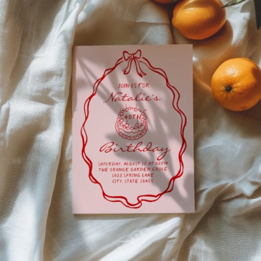 Invitation Coquette de gâteau tiré à la 40e main 40e cadre An