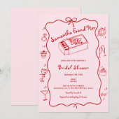 Invitation Coquette Dessinée à la main Fête des mariées parfa (Devant / Derrière)