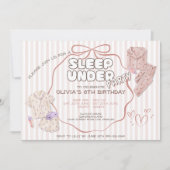 Invitation Coquette dormir sous la fête rose rayures annivers (Devant)