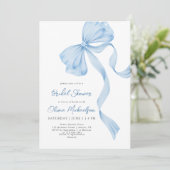 Invitation Coquette Dusty Blue Bow Ribbon Fête des mariées (Debout devant)
