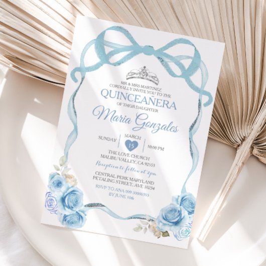 Invitation Coquette Dusty Blue Quinceañera Argent Crown