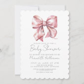 Invitation Coquette Elégante Bow Rose Baby shower fille (Devant)