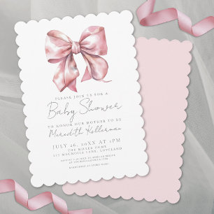 Invitation Coquette Elégante Bow Rose Baby shower fille