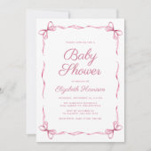 Invitation Coquette Élégante Bows Rose Baby Girl Douche (Devant)