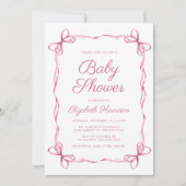 Invitation Coquette Élégante Bows Rose Baby Girl Douche (Devant)