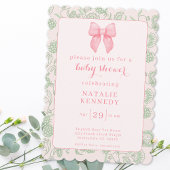 Invitation Coquette Esthétique Pink Bow Sage Green Baby Girl