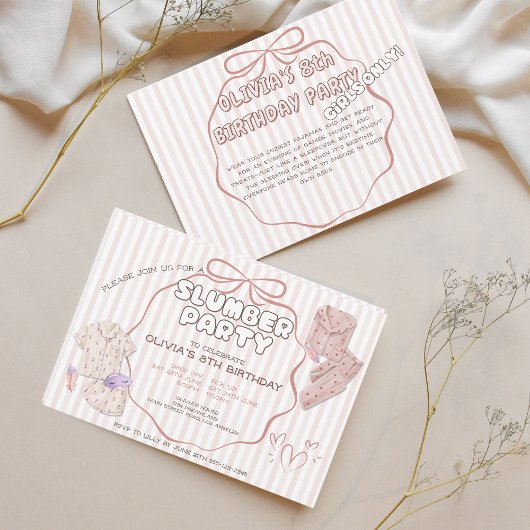 Invitation Coquette fête noire rayures roses anniversaire