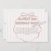 Invitation Coquette fête noire rayures roses anniversaire (Dos)