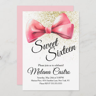 Invitation Coquette Filles Bow Rose Sweet 16 Anniversaire