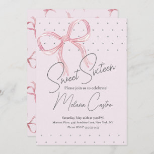 Invitation Coquette Filles Bow Rose Sweet 16 Anniversaire