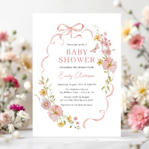 Invitation Coquette Fleur sauvage  papillon Baby shower