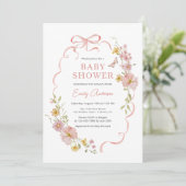 Invitation Coquette Fleur sauvage  papillon Baby shower (Debout devant)