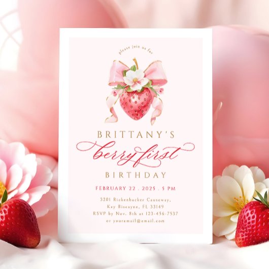 Invitation Coquette Floral Berry Premier anniversaire