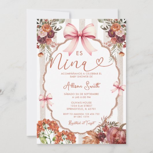 Invitation Coquette florale Baby shower espagnol Es Nina (Devant)