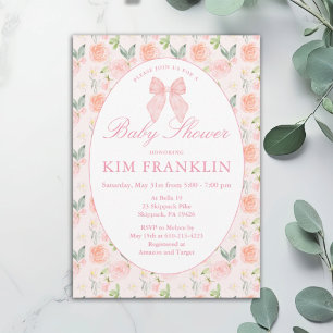 Invitation Coquette Florale Bow rose En vichy Baby shower fil