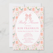 Invitation Coquette Florale Bow rose En vichy Baby shower fil (Devant)