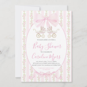 Invitation Coquette Florale Pink Preppy Baby Girl Carriage