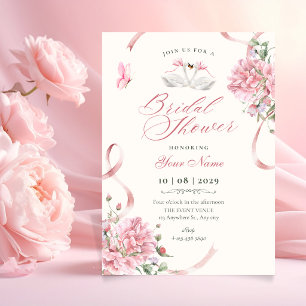 Invitation Coquette Florale Rose Ruban Mariage Vintage