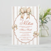 Invitation Coquette florale Stripe Es Nina Baby shower espagn (Debout devant)