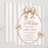Invitation Coquette florale Stripe Es Nina Baby shower espagn (Devant / Derrière)