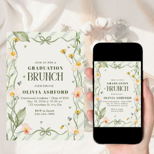 Invitation Coquette Florale Verte Élégant Brunch de remise de