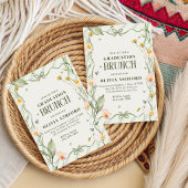 Invitation Coquette florale verte Élégante graduation Brunch