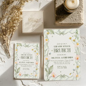 Invitation Coquette florale verte Élégante graduation Brunch