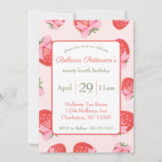 Invitation Coquette Fraise Bows Feminine Cuisine Party