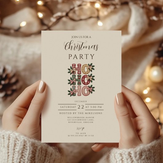 Invitation Coquette Gingham Ho Ho Ho Christmas