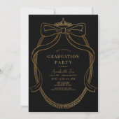 Invitation Coquette Gold Bow Ribbon Black Graduation Party (Devant)