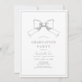 Invitation Coquette Grey Bow Ribbon Graduation Party (Devant)