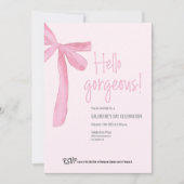 Invitation Coquette Hello Gorgeous Pink Bow Fête de la Saint- (Devant)