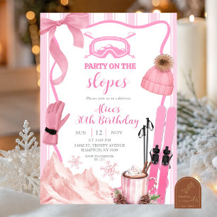 Invitation Coquette hiver rose pastel Ski anniversaire