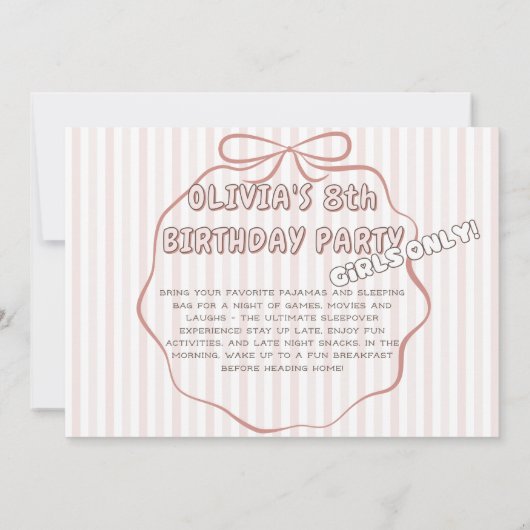Invitation Coquette joli arc pyjama fête anniversaire (Dos)