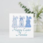 Invitation Coquette lapin de Pâques personnalisée Bleu Blanc (Debout devant)