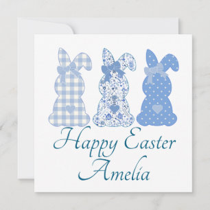 Invitation Coquette lapin de Pâques personnalisée Bleu Blanc