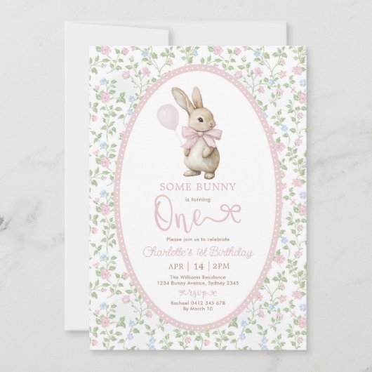 Invitation Coquette Lapin Lapin Lapin Grotte Rose Fille 1er A (Devant)