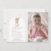 Invitation Coquette Lapin Rose 1er Anniversaire (Devant)