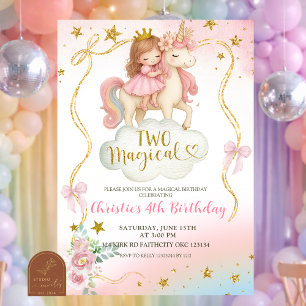Invitation Coquette Licorne Pastel Arc-en-ciel DEUX Anniversa