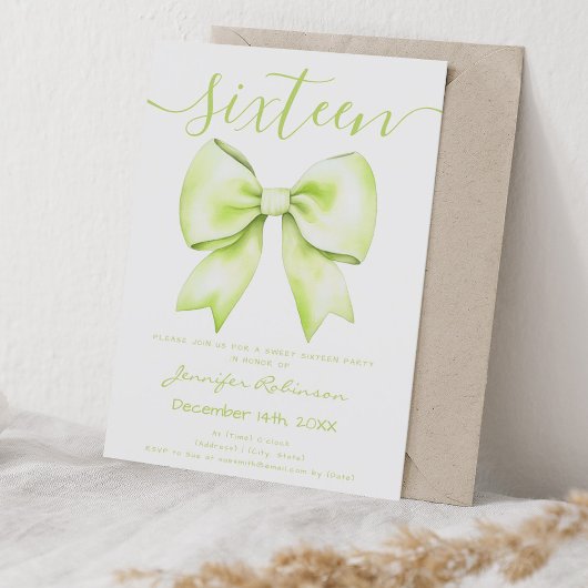 Invitation Coquette Lime Green Bow Sweet 16 Anniversaire
