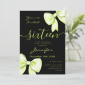 Invitation Coquette Lime Green Bow Sweet 16 Anniversaire Noir (Debout devant)