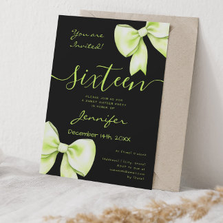 Invitation Coquette Lime Green Bow Sweet 16 Anniversaire Noir