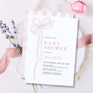Invitation Coquette Long Pink Bow Ribbon Girl Baby shower
