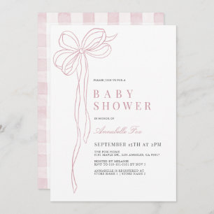 Invitation Coquette Long Pink Bow Ribbon Girl Baby shower