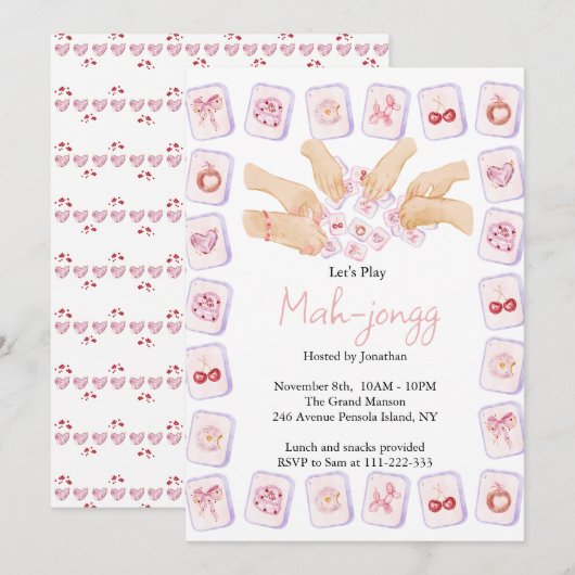 Invitation Coquette Mahjong Party (Devant / Derrière)