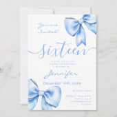 Invitation Coquette Marine Bleu Bow Sweet 16 Anniversaire (Devant)