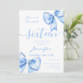 Invitation Coquette Marine Bleu Bow Sweet 16 Anniversaire (Debout devant)
