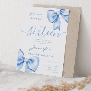 Invitation Coquette Marine Bleu Bow Sweet 16 Anniversaire